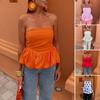 Women Tops Bandeau Strapless Elastic Back Petal Hem Puffy Skirt Design Tank Tops Parties Street Photography Vest Daily Wear