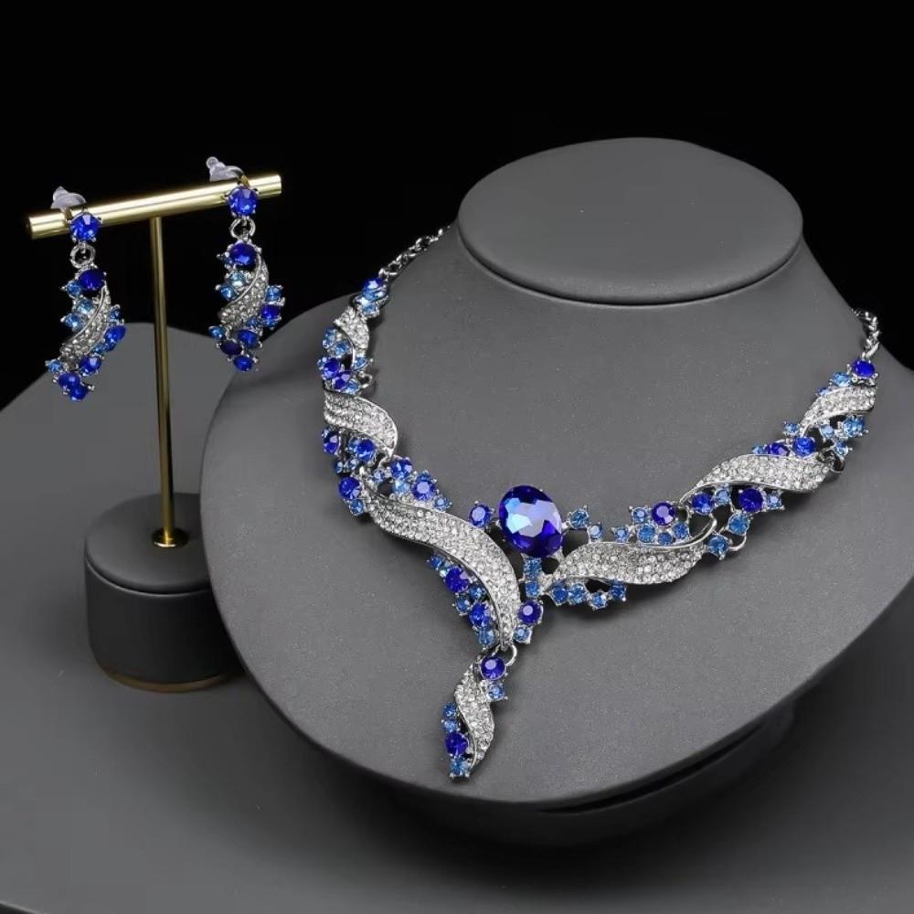 Colorful Rhinestone Jewelry Set Exaggerated Style Collar Necklace Earring Set Luxury