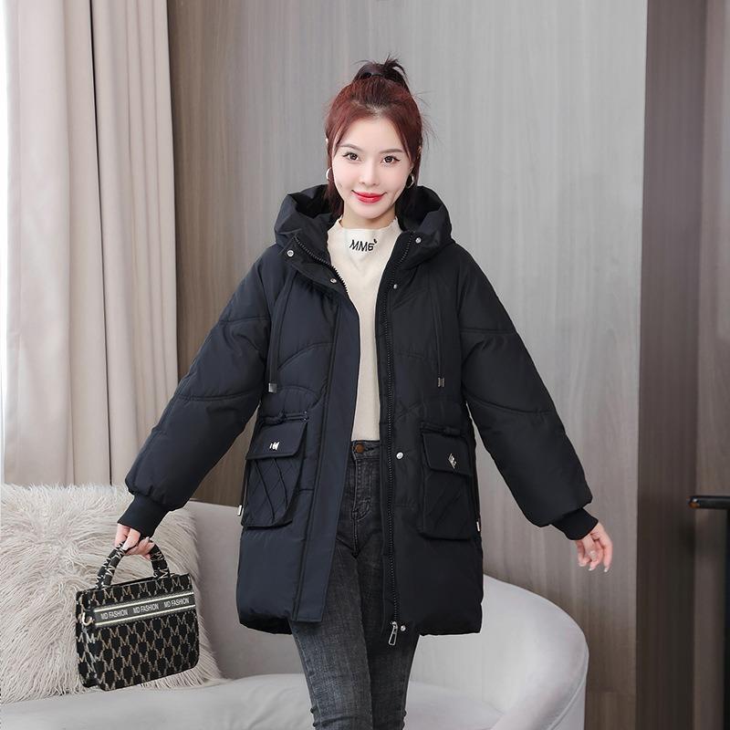 Loose Down Cotton-padded Clothes Women's Winter Coats Medium and Long Thick Cotton-padded Jackets New Hooded Cotton-padded Clothes Bread Clothes Thick
