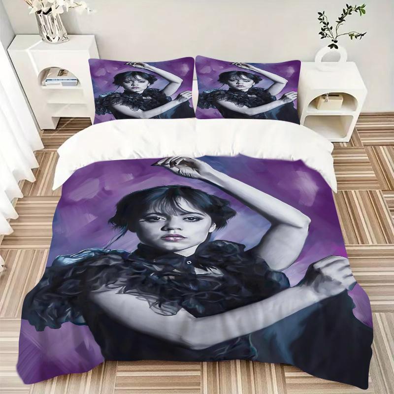 3pcs Elegant and Dynamic Wednesday Quilt Cover Set (1 Quilt Cover + 2 Pillowcases Without Pillow Core), High-Definition Printing for Home and Dor