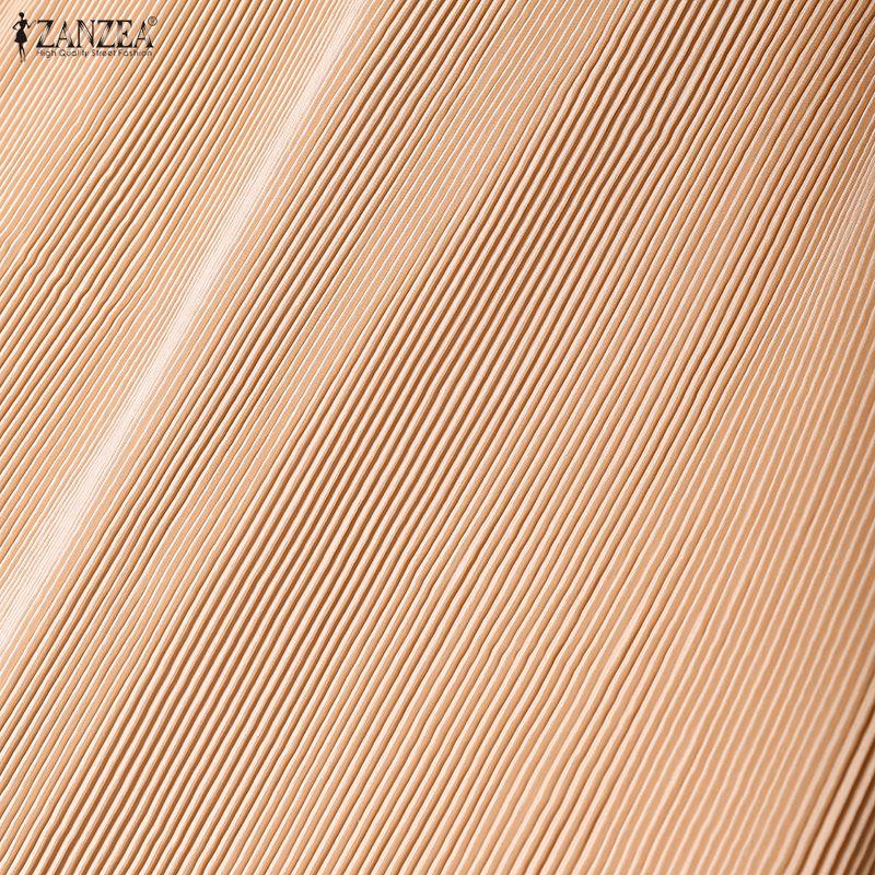 ZANZEA Женское платье с отложным воротником, свободного кроя, повседневное, с длинным рукавом, плиссированное, длинное