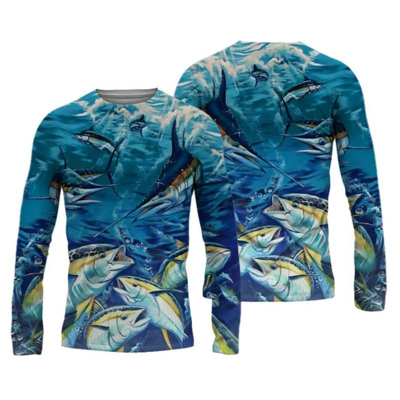 2024 Men's Fishing Shirts 3D Pinting Fishing Apparel Breathable T-Shirt Long Sleeve Outdoor Sports Crewneck Fishing Shirt 6XL