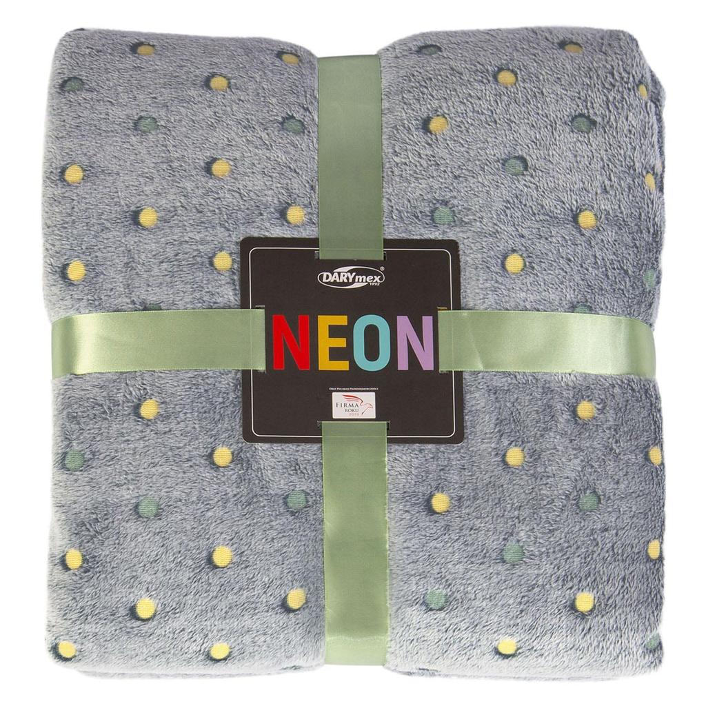 Blanket 200x220 made of soft microfiber NEON gray blanket with yellow and green dots