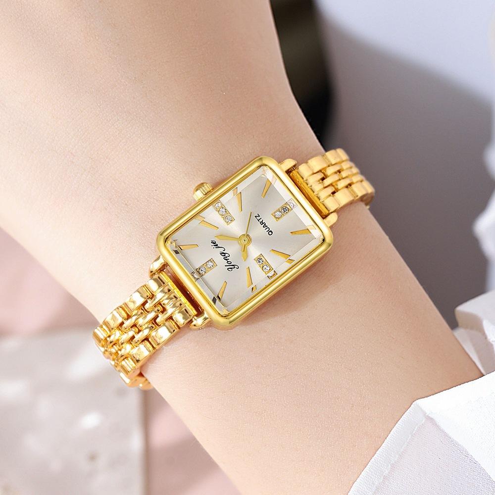 Винтажные Женские Модные Кварцевые Часы Простая Шкала Квадратные Женские Часы Деловая Сплавная Ремешок Складной Часы Фестивальные Подарки