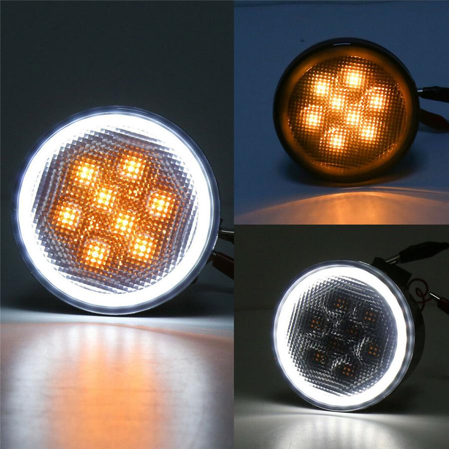 Pair LED Amber Grill Turn Signal Light for Jeep Wrangler JK 07-18 Halo Ring Angel Eye DRL Smoke Lens