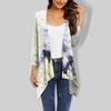 Women's Floral Print Irregular Three-quarter Sleeve Cardigan With Pocket Jacket