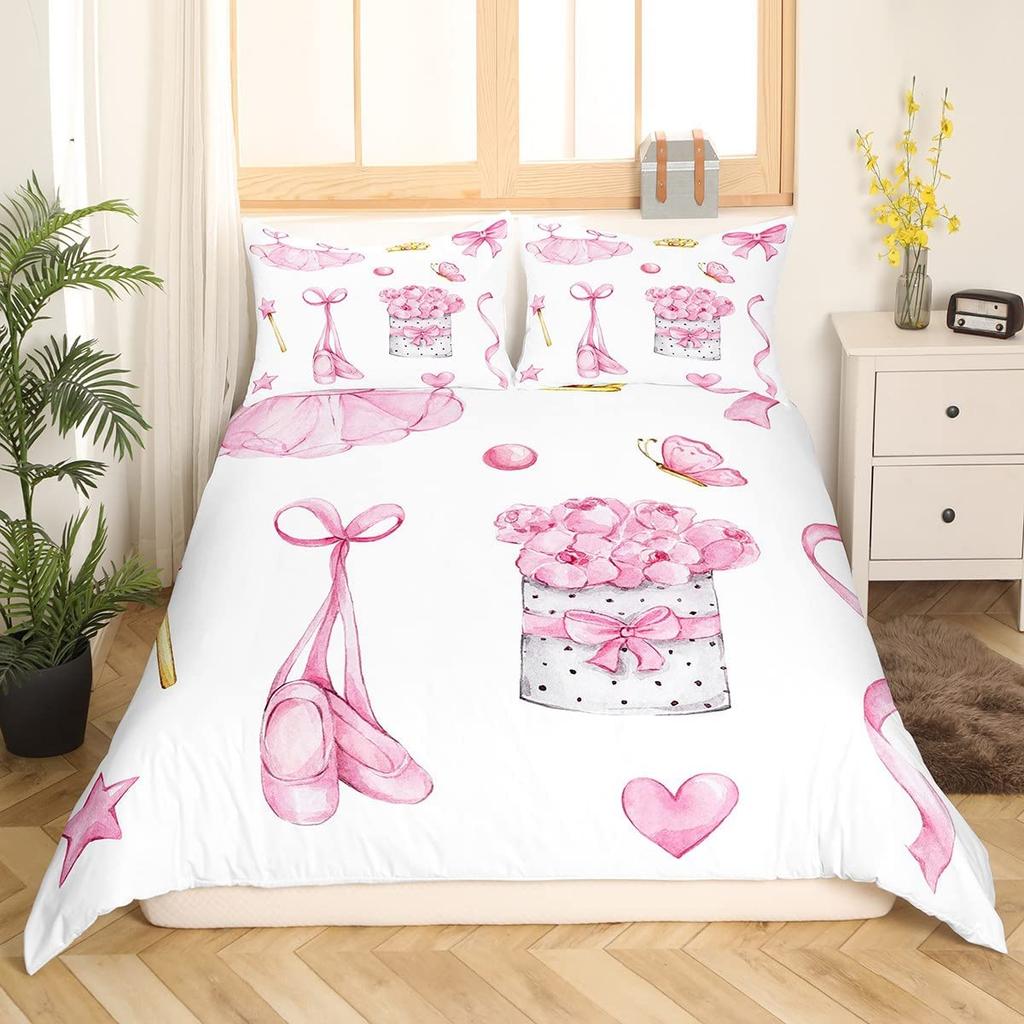 Gymnastics Ballet Lovers Duvet Cover Set Full Twin Size,Beauty Silhouette Polyester Bedding Set For Kids Teens Adults Room Decor