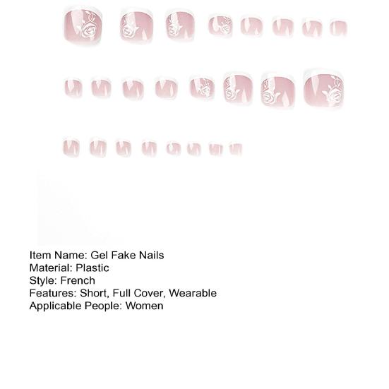 1 комплект, набор для дизайна ногтей «сделай сам», с клеем, носимые накладные ногти, короткие накладные ногти, гель с узором розы, накладные ногти, маникюрные аксессуары