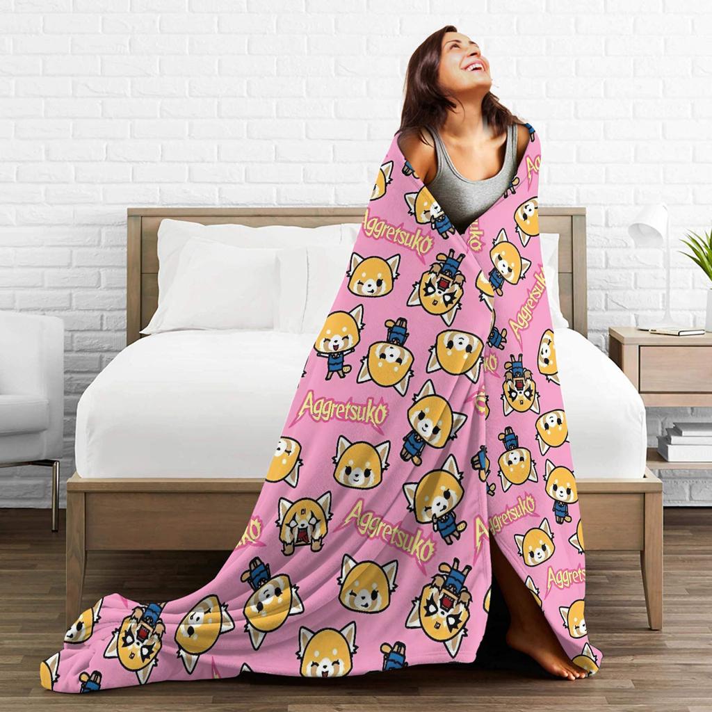 Aggretsuko Soft Warm Blanket Girls Boys Plush Throw Blanket Print Bedroom Flannel Bedspread Sofa Bed Cover
