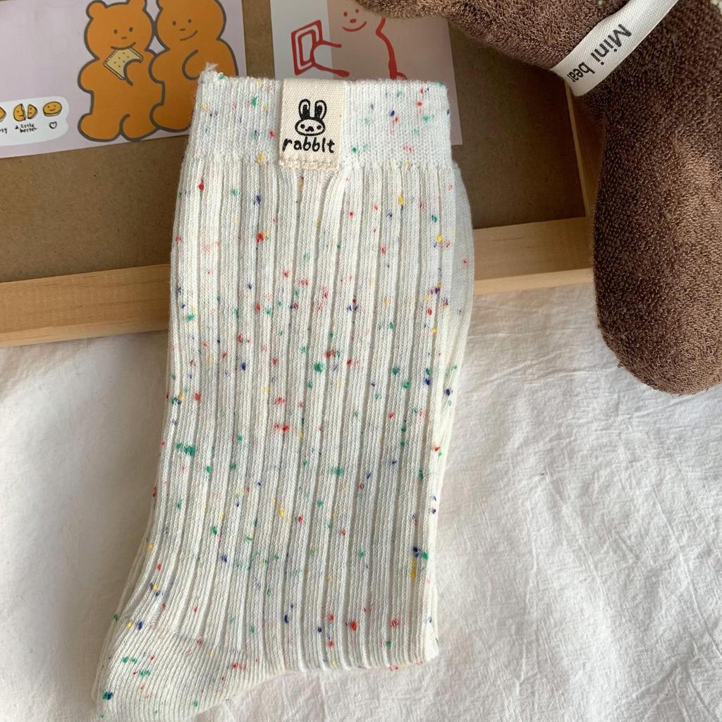 Носки женские майяровые носки средней длины ретро корейские чулки с этикеткой однотонные хлопковые носки с точечной пряжей