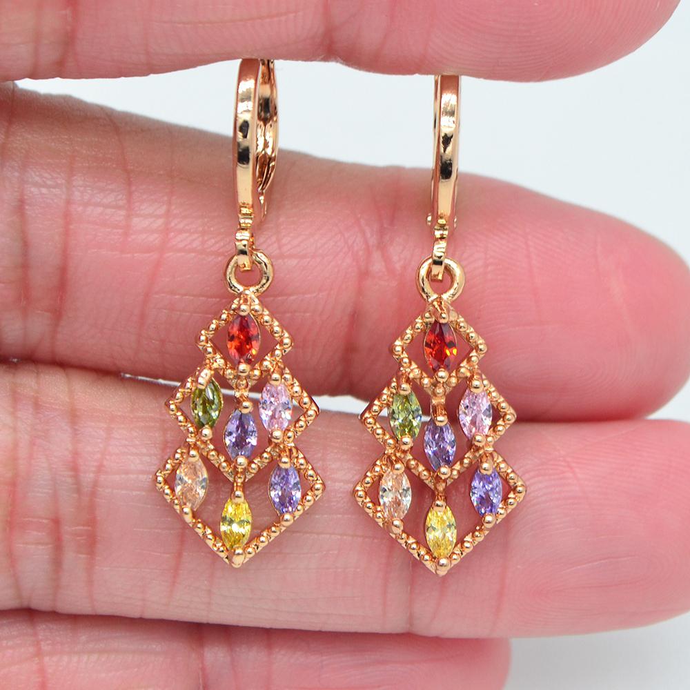Women Fashion Green Cubic Zirconia CZ Rhombus Drop Earrings Jewelry