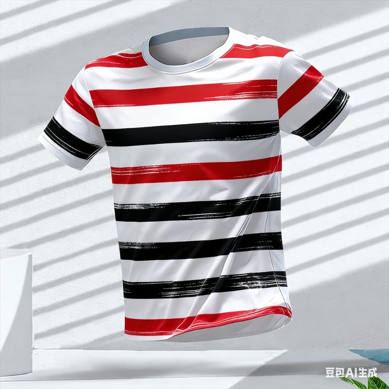 Men Sports Tee High Elastic Gradient Geometric Print Breathable Training Top
