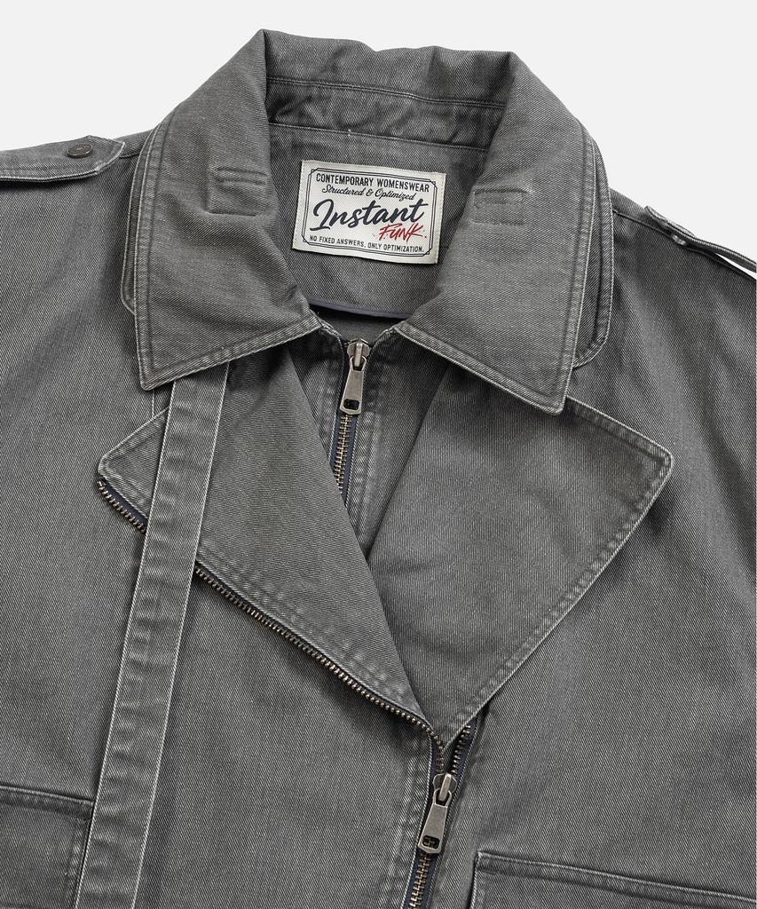 INSTANTFUNK Layered Collar Rider Jacket - Gray