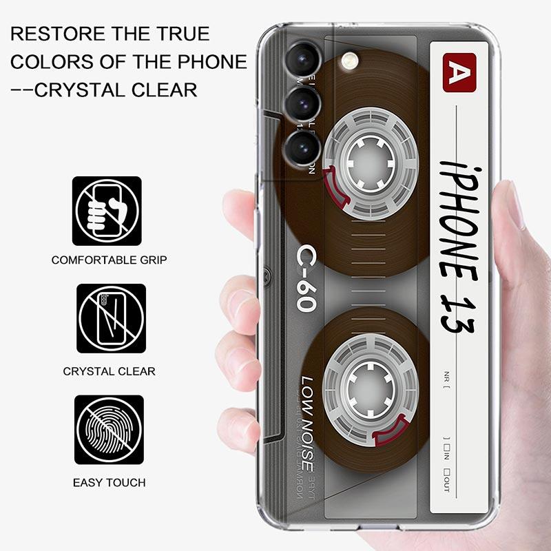 Retro Music Cassette Tape Vintage Style Transparent Case for Samsung Galaxy S22 S21 S20 FE S 22 Ultra S10 S9 Plus 5G Cover Coque