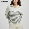 Женские модные повседневные свитера в полоску с принтом осень-зима с длинным рукавом и высоким воротом