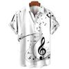 New Men's Shirt 2025 Summer Fashion Hawaiian Shirt Short Sleeve Lapel Top Music Symbol Pattern Print Shirt Oversized Man Clothes
