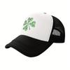 Four Leaf Clover Trucker Hat Breathable Mesh Baseball Cap Green Print Casual Adjustable Unisex Adult
