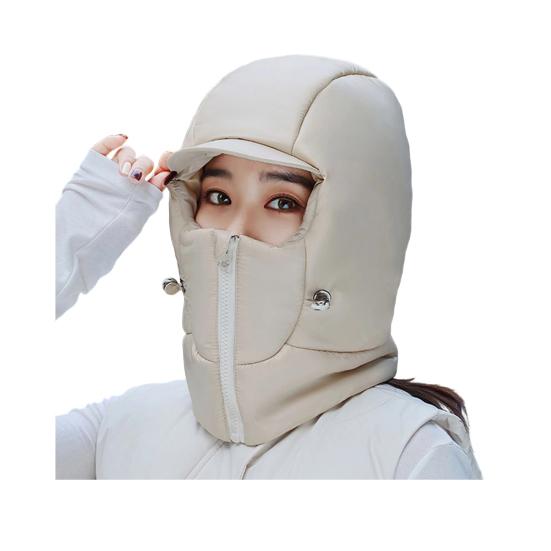 Winter Riding Hat Solid Color Thickened Brim Neck Wrap Windproof Warm Hat Adjustable Drawstring Design Skiing Hat