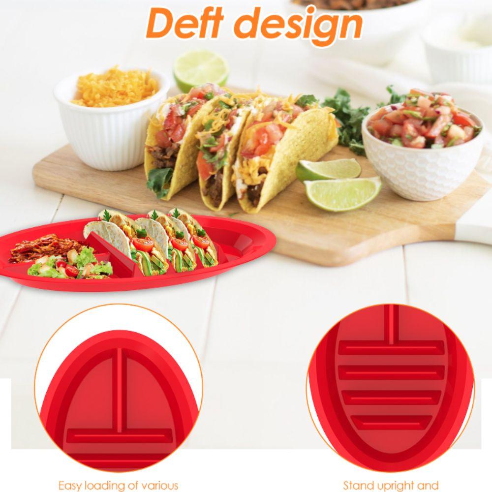 2pcs Oval Taco Plate Divided Taco Holder Tableware Taco Serving Tray Snack