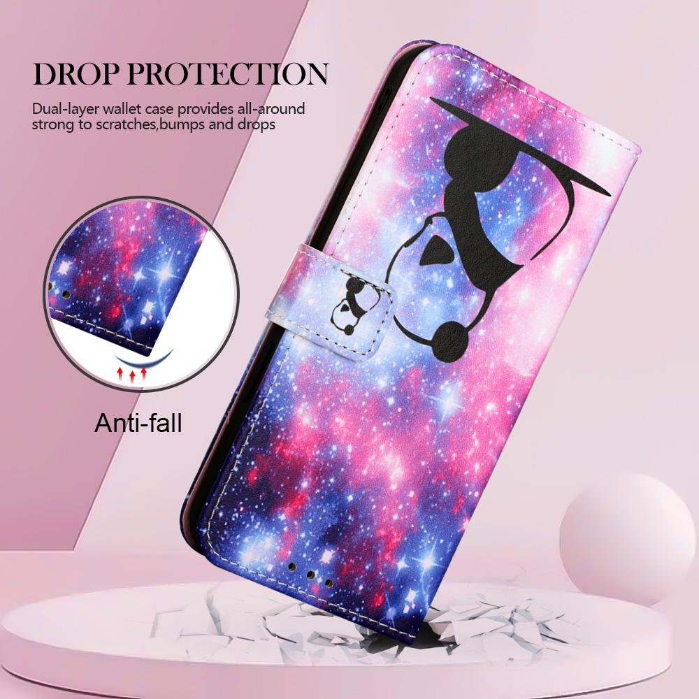 Pandas In the Starry Sky PU Leather Wallet Flip Photo Frame Case for iPhone Samsung Huawei Honor Xiaomi Redmi Oppo Vivo Google TCL Infinix...