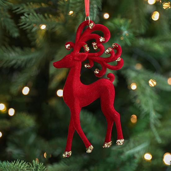 Рождественские украшения Красный Флокированный Конфетный тростник Олень Бант Снежинка Подвесное украшение для дома на елке