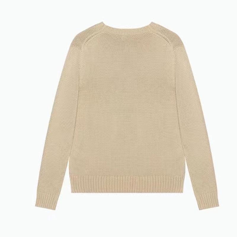 Унисекс шерстяной вышитый свитер с рисунком медведя - повседневный круглый вырез, длинный рукав