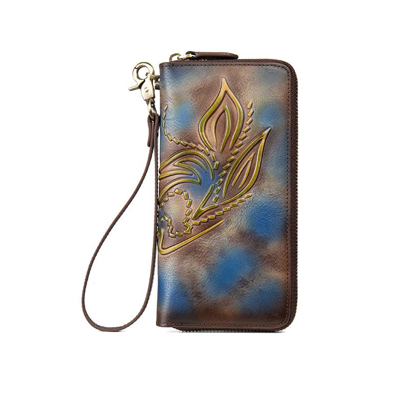 Johnature Женские кошельки из натуральной кожи в стиле ретро, ​​длинный ручной кошелек на молнии, ручной кошелек с держателем для карт, кошелек для телефона из воловьей кожи