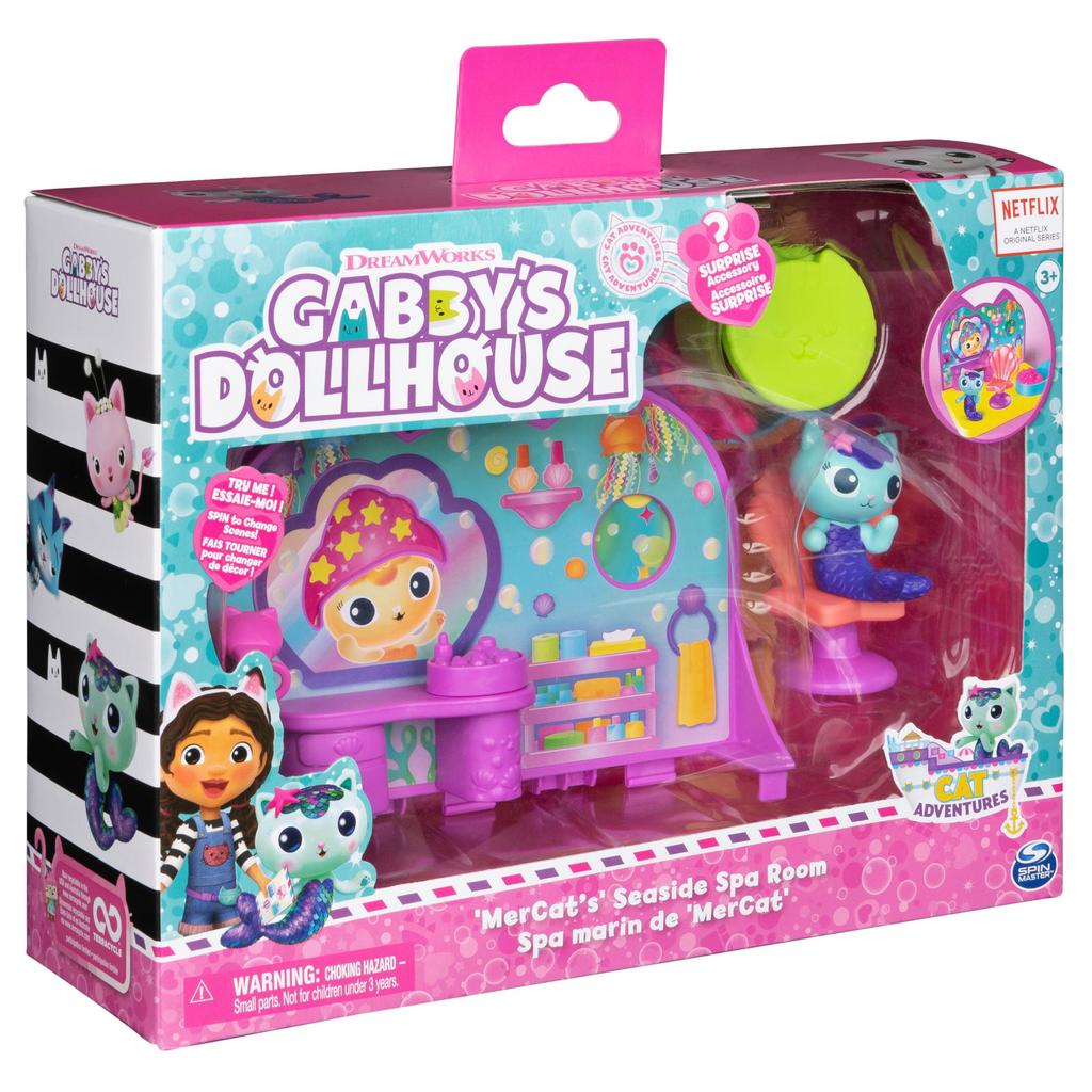 Dollhouse MerCat Spa Room Playset MerCat Toy Figures Surprise Toys Dollhouse Furniture Kids Toys for Girls Boys Ages Gabby's & 3+
