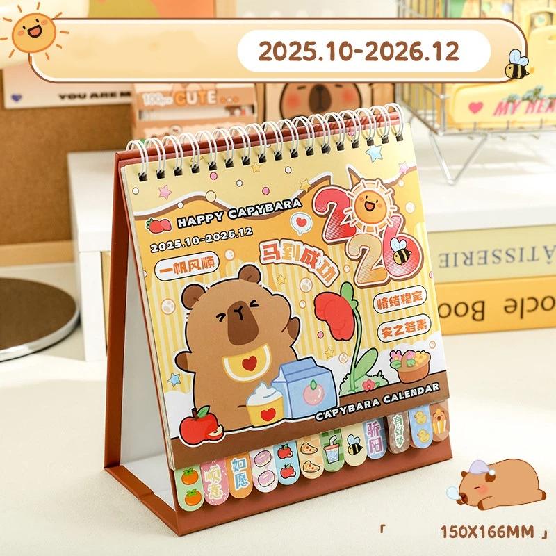 Hot Sale Portable Coil 2026 Desk Calendar Capybara/Panda Desktop Decor Mini Calendar Schedule Planner Office School Supply