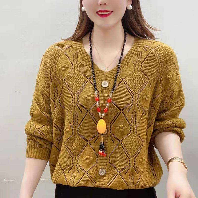 Длинный рукав V-образный вырез тонкий однотонный вязаный свитер для женщин весна-лето свободный утягивающий свитер для женщин