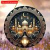 2D Flat 20*20cm 1pc Happy Eid Golden Grand Mosque Design Round Wooden Ceiling Hanging Ornament, High Quality Black Style Muslim Window Decoration