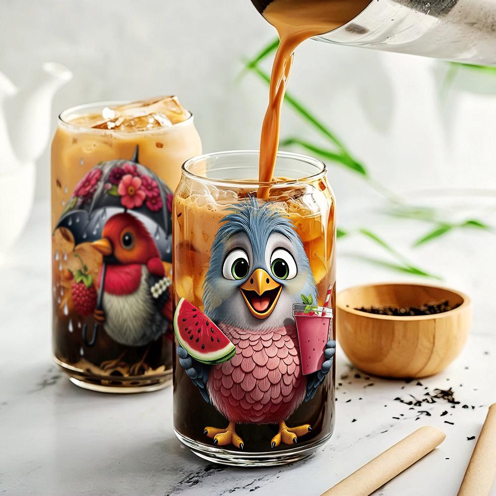 6PCS Whimsical Cute Summer Bird Crystal Stickers Tropical Parrot Floral Umbrella for Glass Cups, Water Bottles DIY Scrapbooking