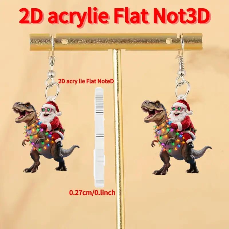 Cross-border Christmas decoration pendant Santa Claus dinosaur earrings acrylic flat creative Christmas earrings ornament
