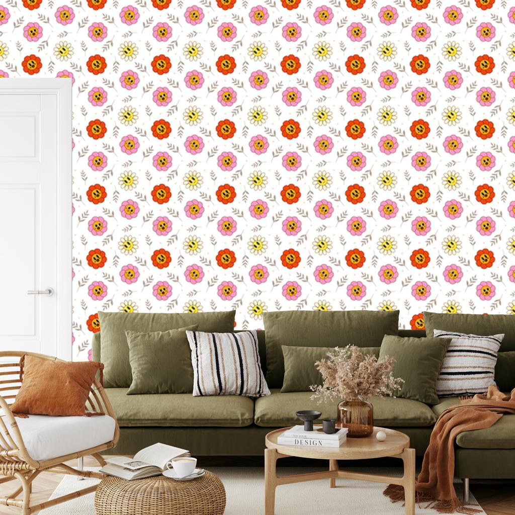 Wallpaper Flowers white, powder pink and light gray 50x1000