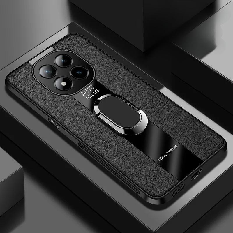 Чехол из Плексигласа и Полиуретановой Кожи для Redmi Note 15 Pro 5G с Магнитным Металлическим Кольцом-Подставкой, Ударопрочный Чехол для Redmi Note15Pro+ Plus