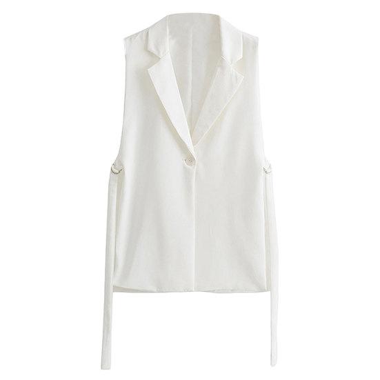 Женский жилет без рукавов с одной пуговицей и отложным воротником, кардиган с V-образным вырезом, тонкий повседневный образ с вырезом, повседневная одежда, OL