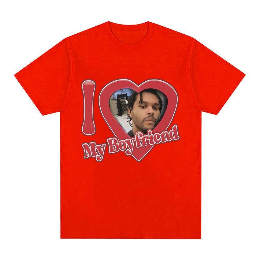 Music Fan Gift T Shirt I Love My Boyfriend Red Heart Frame Celebrity Portrait Retro Y2k Ins Trendy Unisex Cotton Oversized Tops