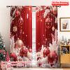 2pcs 2D Flat Printing Christmas Scene Curtain Red Christmas Ornaments Stars 100% Polyester Without Electricity Holiday
