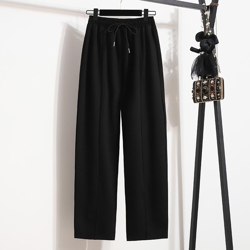 Dimanaf 2024 Plus Size Summer Long Pants Women Elastic Pants Loose Straight Casual Female Basic Trousers Wide Leg Pants White 5XL