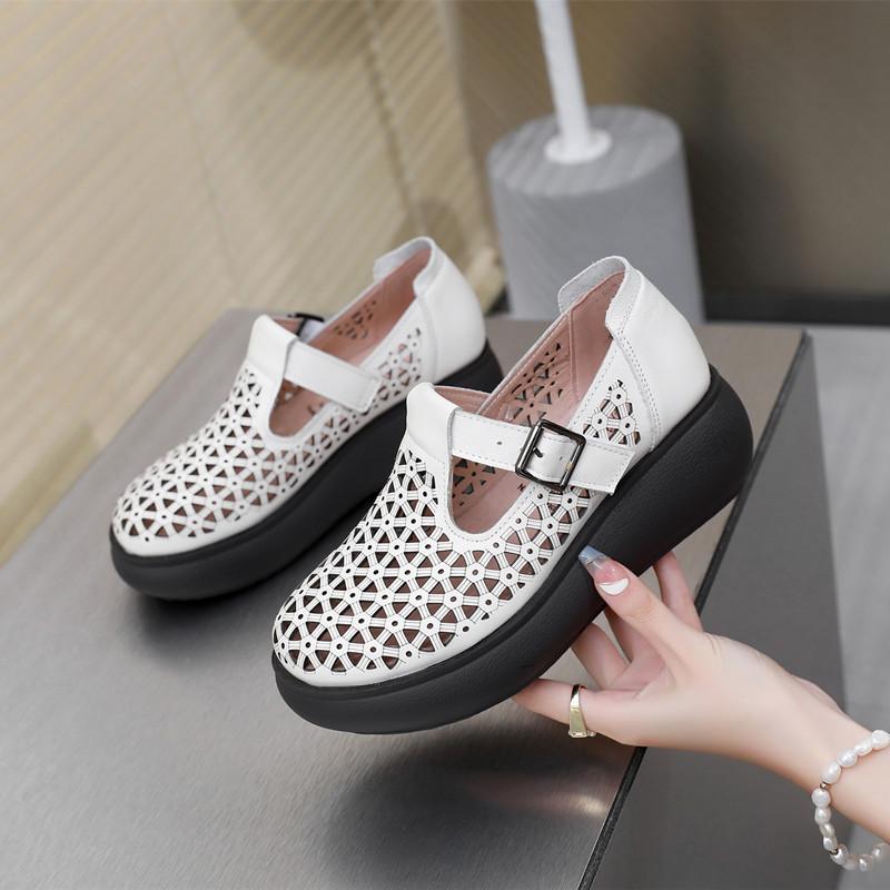 Женские сандалии из натуральной кожи с закрытым носком, летние сандалии на платформе с открытым носком, женская обувь ручной работы на танкетке для отдыха