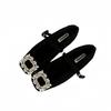 Korean Version of Square Head Woolen Rhinestone One-word Buckle Mary Jane Shoes Women's 2025 New Spring and Autumn Versatile Velvet Single Shoes