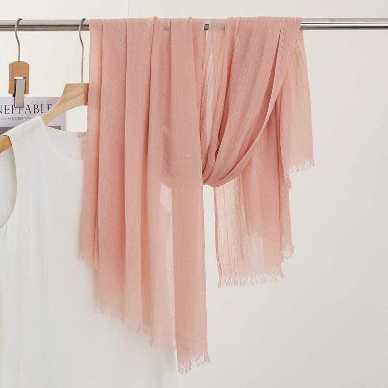 Однотонный тонкий шарф Женская солнцезащитная шаль Однотонный простой Имитация хлопка и льна Шелковый шарф Пряжа высокого класса