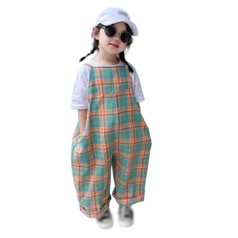 Комбинезон в клетку для маленьких девочек, цельный комбинезон, штаны-шаровары, комбинезон без рукавов, детский боди, комбинезон, детская одежда, От 3 до 8 лет