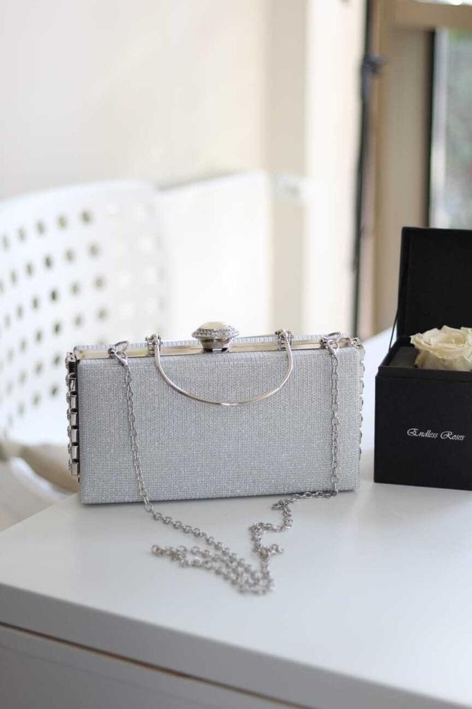 Women's Stylish and Useful Evening Dress Bag Women's Gold Stone Detailed Evening Dress Shoulder Bag with Holder