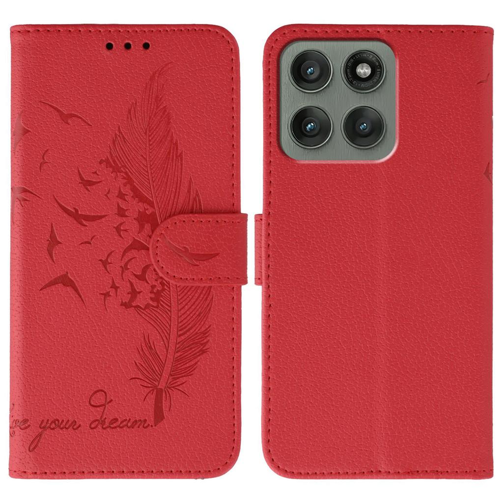 For Motorola Edge 60 Pro 5G Case Feather Imprint PU Leather Wallet Phone Cover