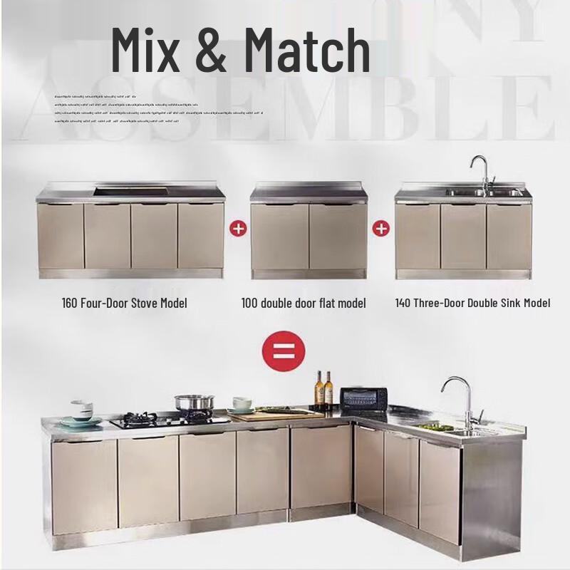 Stainless Steel Integrated Kitchen Cabinet with Sink & Stove