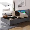 Upholstered bed LED double bed with USB Type C charging and LED lighting, storage bed frame made of linen 160x200 with slatted frame (With mattress)