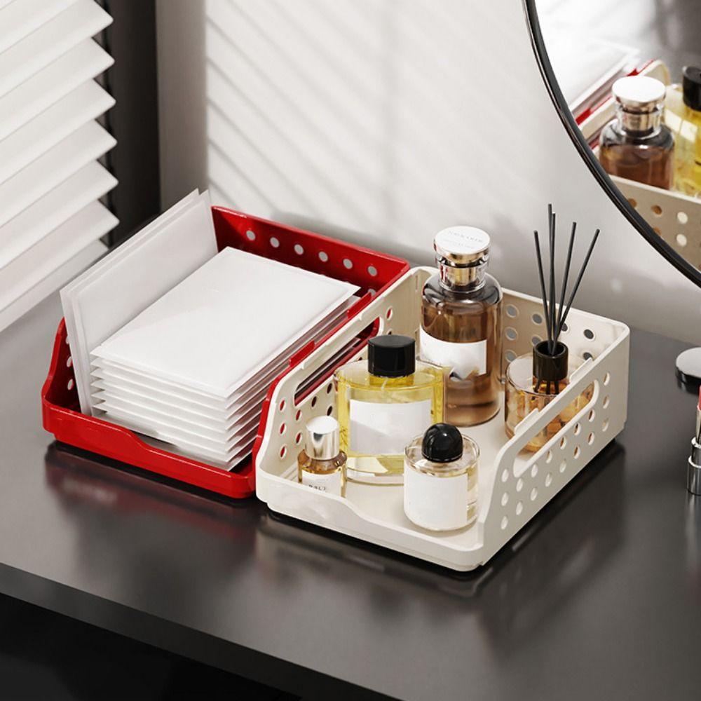 Plastic Storage Box Perforated Board Desktop Bookshelf Toy Container Foldable Storage Baskets  Home