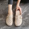 Women's Suede Clog Slippers with Buckle Breathable Boken Fashion Footwear Anti-Slip Soft Sole Outdoor Casual Mules
