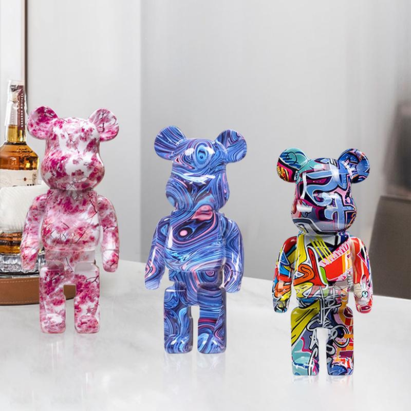 2025 New Graffiti Bear 27cm Figurine Home Decoration Animal Statue Storage Money Jar Modern Room Sculpture Table Decor